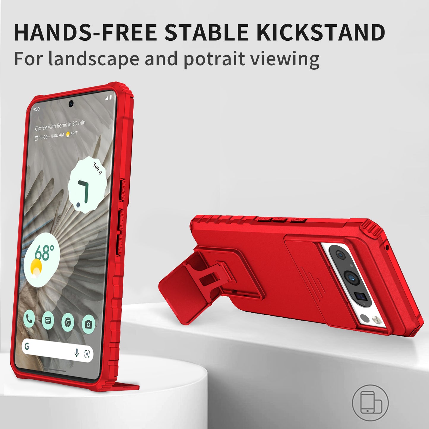 Uniqkart for Google Pixel 8 Pro PC + TPU Phone Protector with Slide Camera Cover Kickstand Case - Red