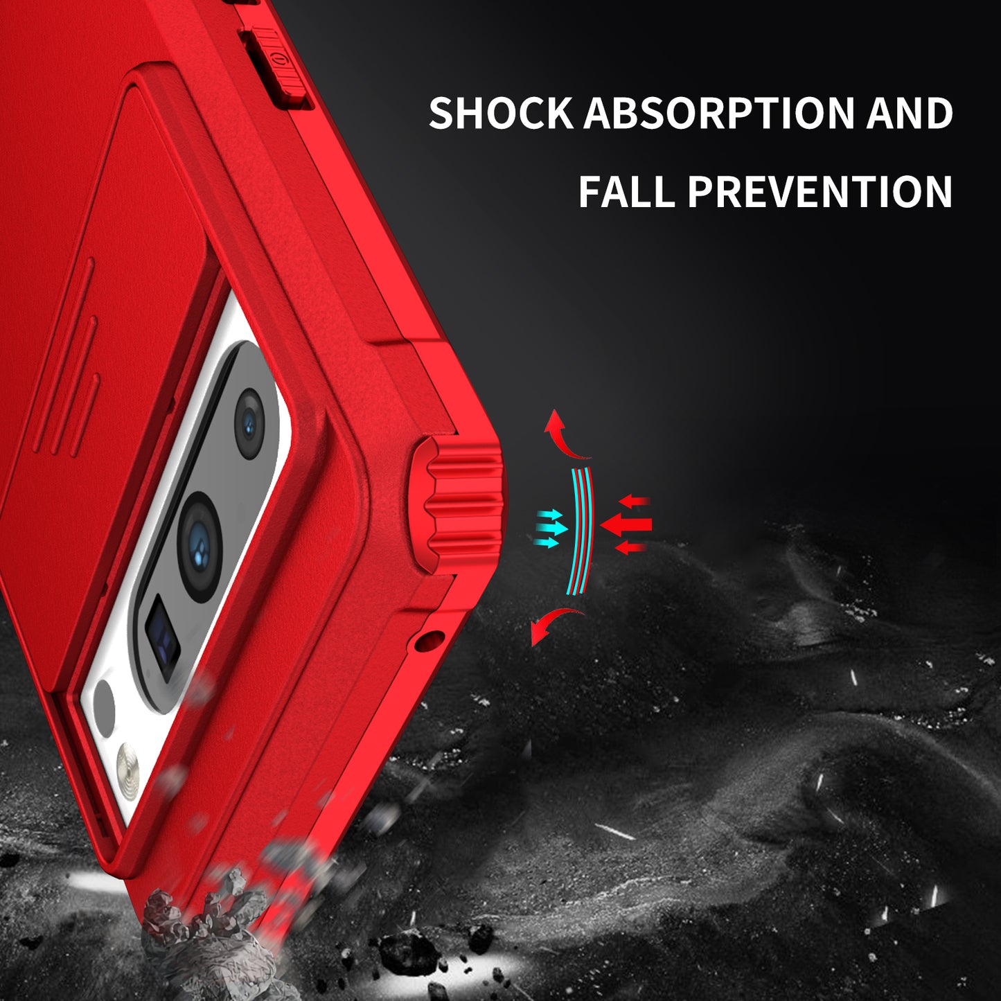 Uniqkart for Google Pixel 8 Pro PC + TPU Phone Protector with Slide Camera Cover Kickstand Case - Red