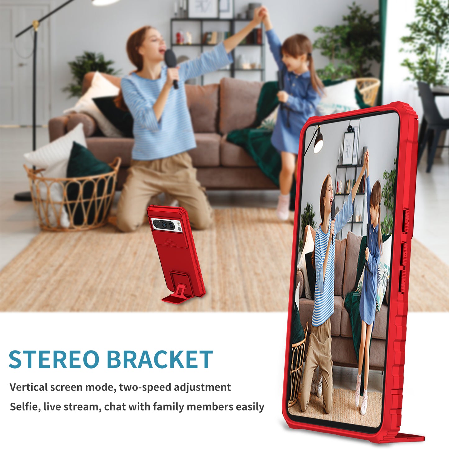 Uniqkart for Google Pixel 8 Pro PC + TPU Phone Protector with Slide Camera Cover Kickstand Case - Red