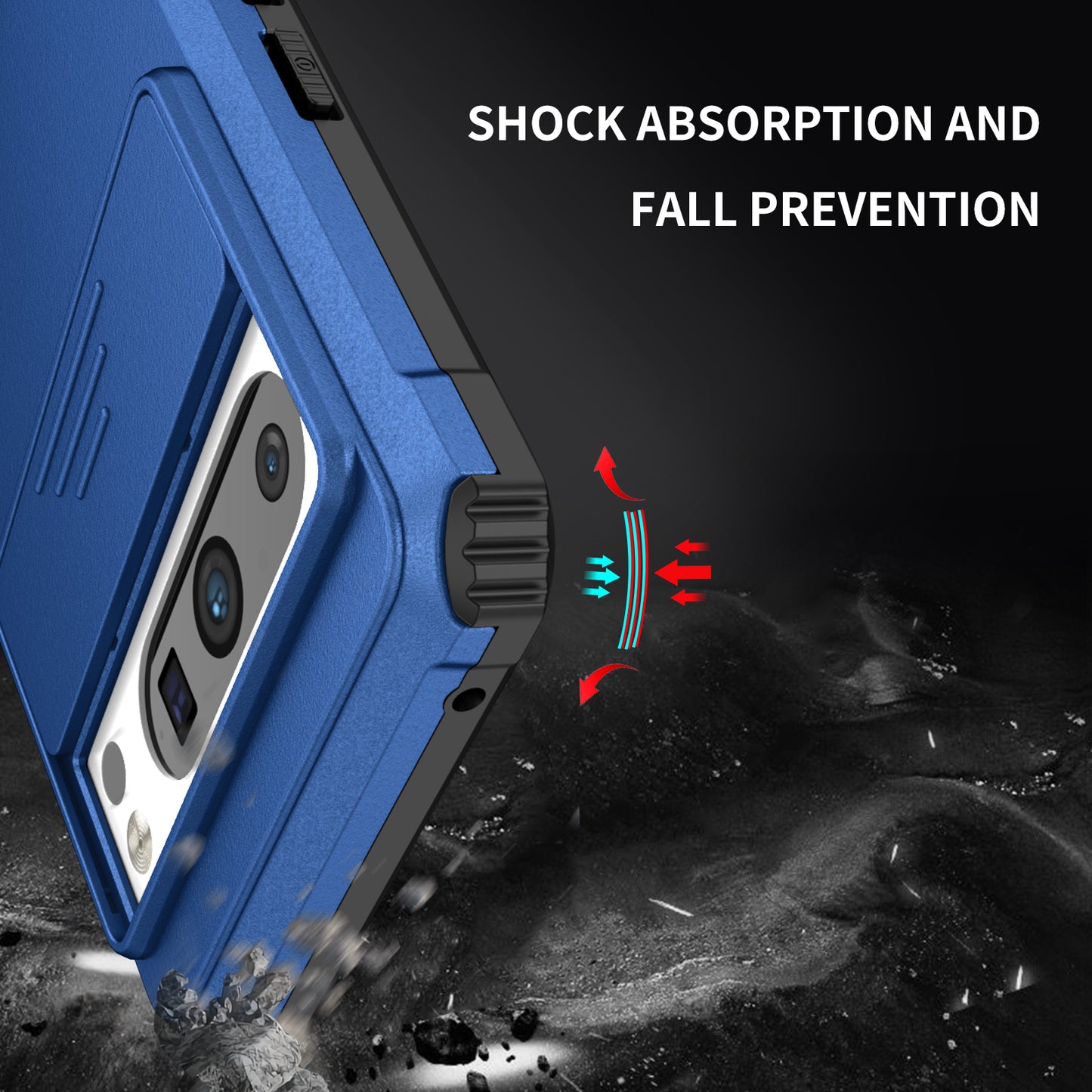 Uniqkart for Google Pixel 8 Pro PC + TPU Phone Protector with Slide Camera Cover Kickstand Case - Blue