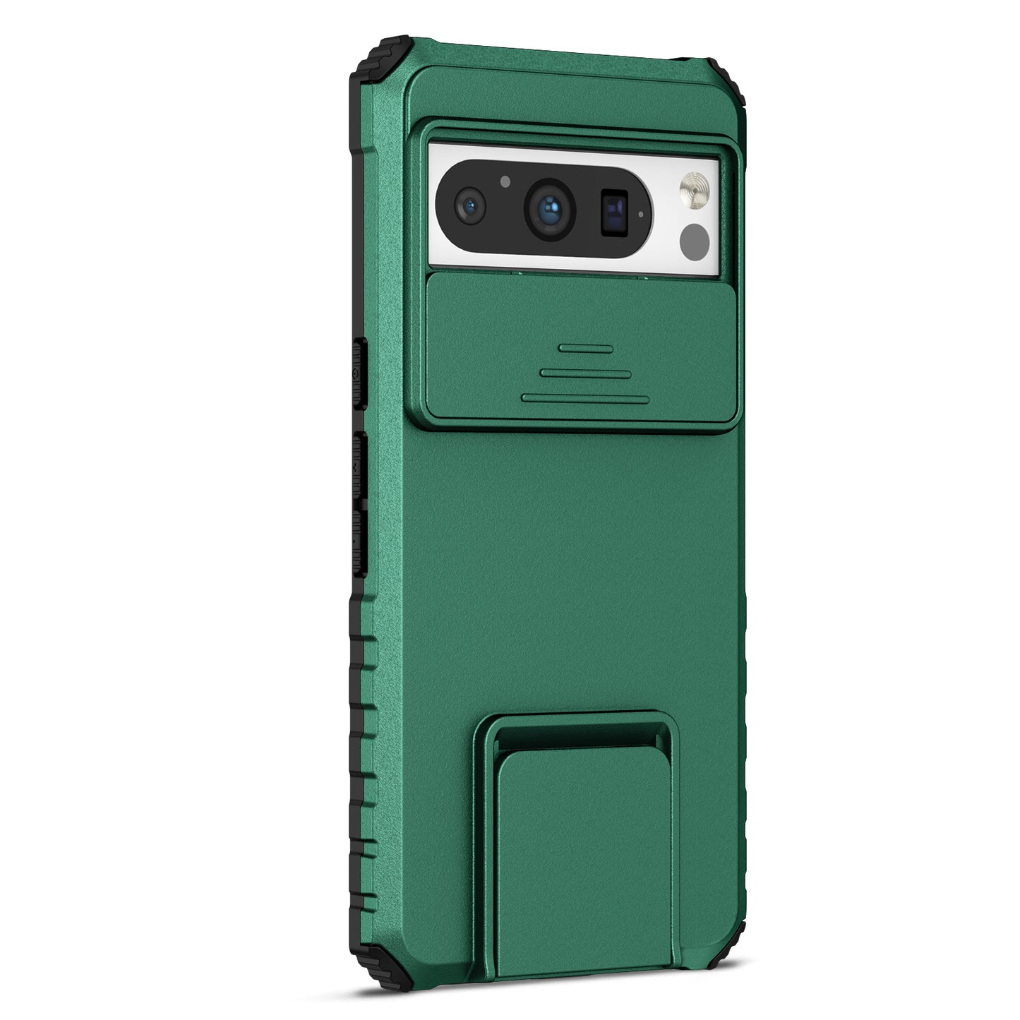 Uniqkart for Google Pixel 8 Pro PC + TPU Phone Protector with Slide Camera Cover Kickstand Case - Blackish Green