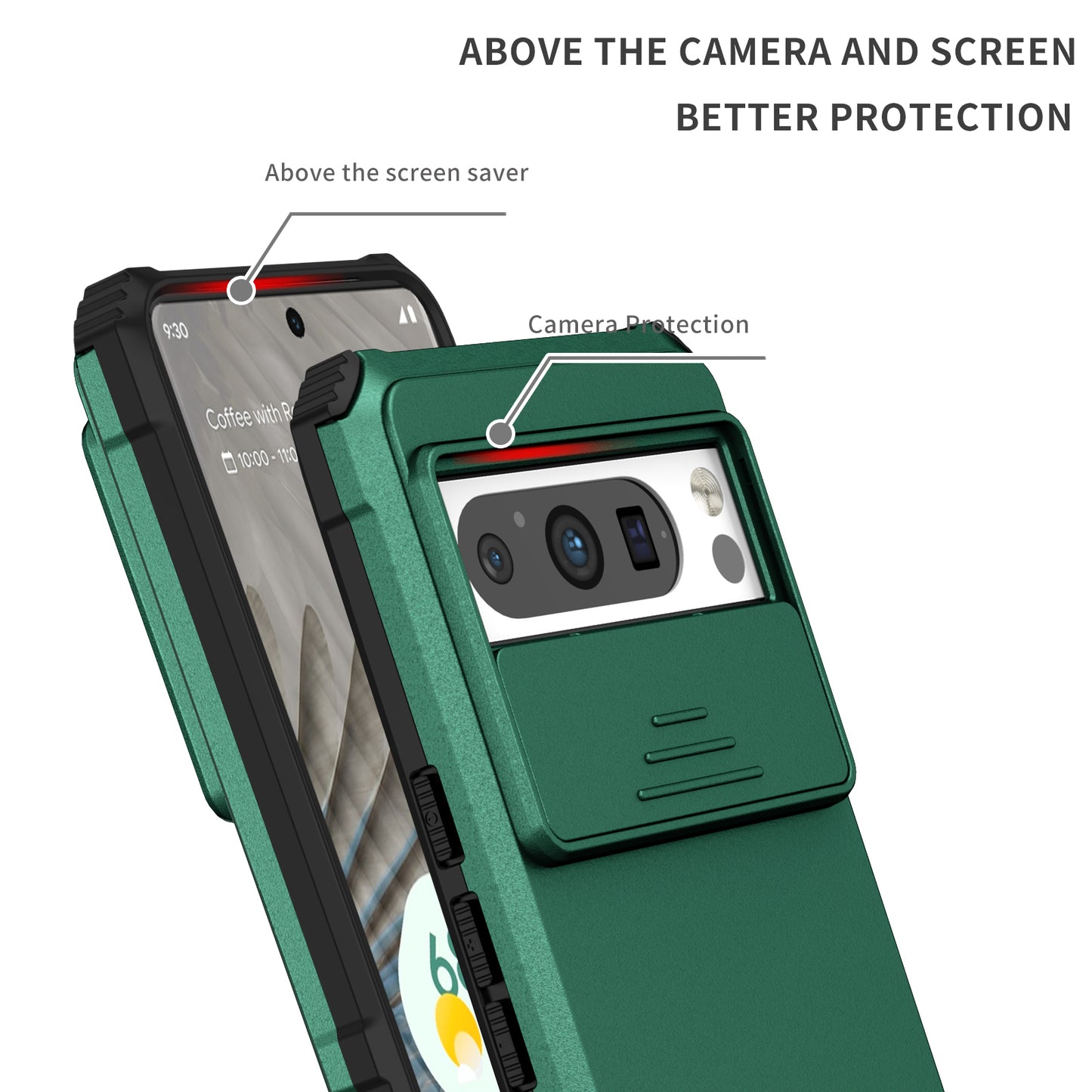 Uniqkart for Google Pixel 8 Pro PC + TPU Phone Protector with Slide Camera Cover Kickstand Case - Blackish Green