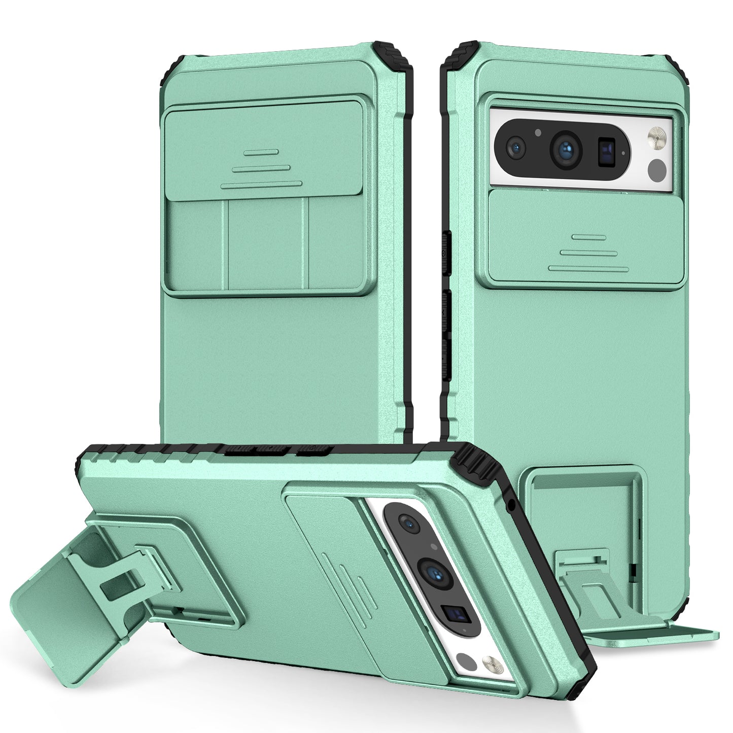 Uniqkart for Google Pixel 8 Pro PC + TPU Phone Protector with Slide Camera Cover Kickstand Case - Baby Blue