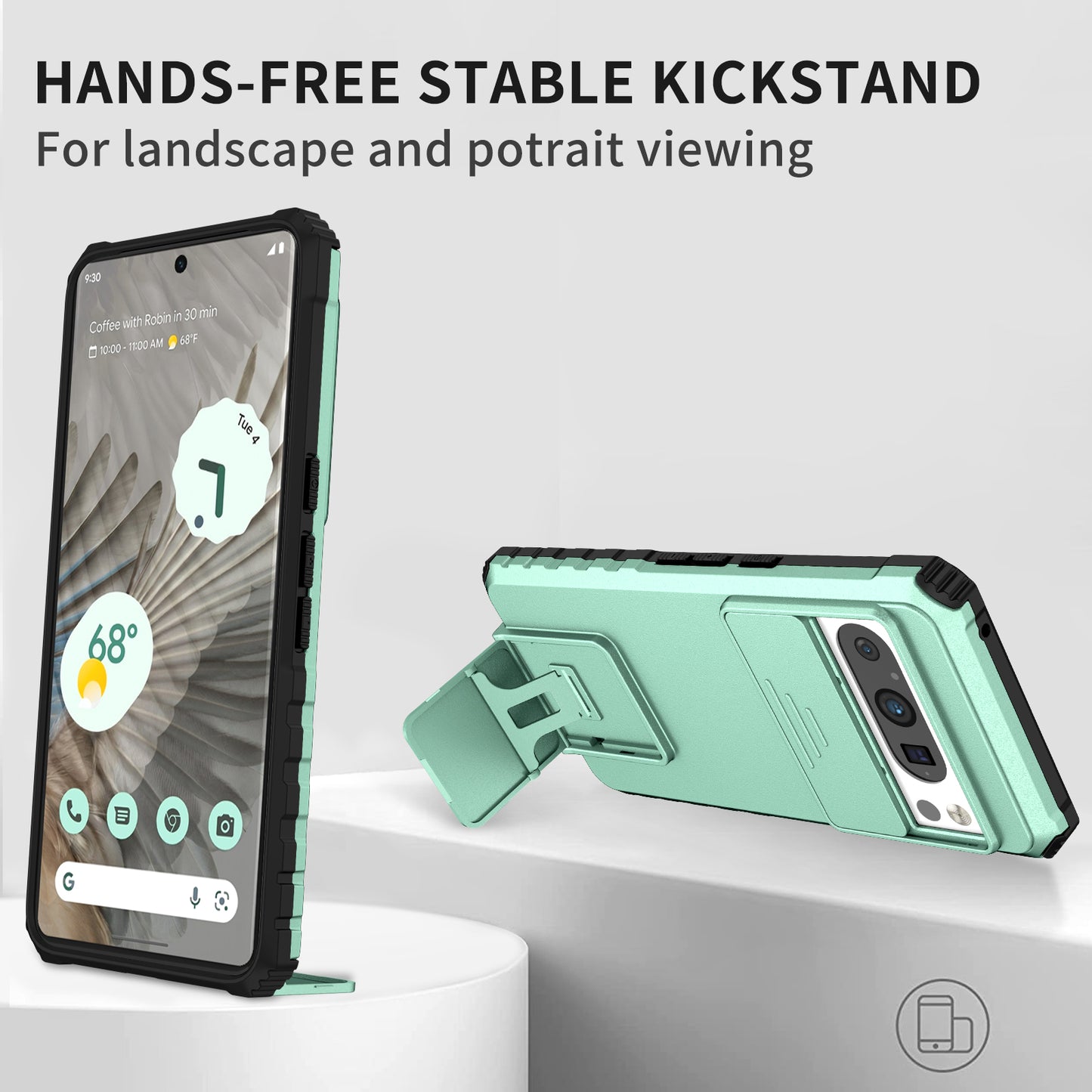 Uniqkart for Google Pixel 8 Pro PC + TPU Phone Protector with Slide Camera Cover Kickstand Case - Baby Blue