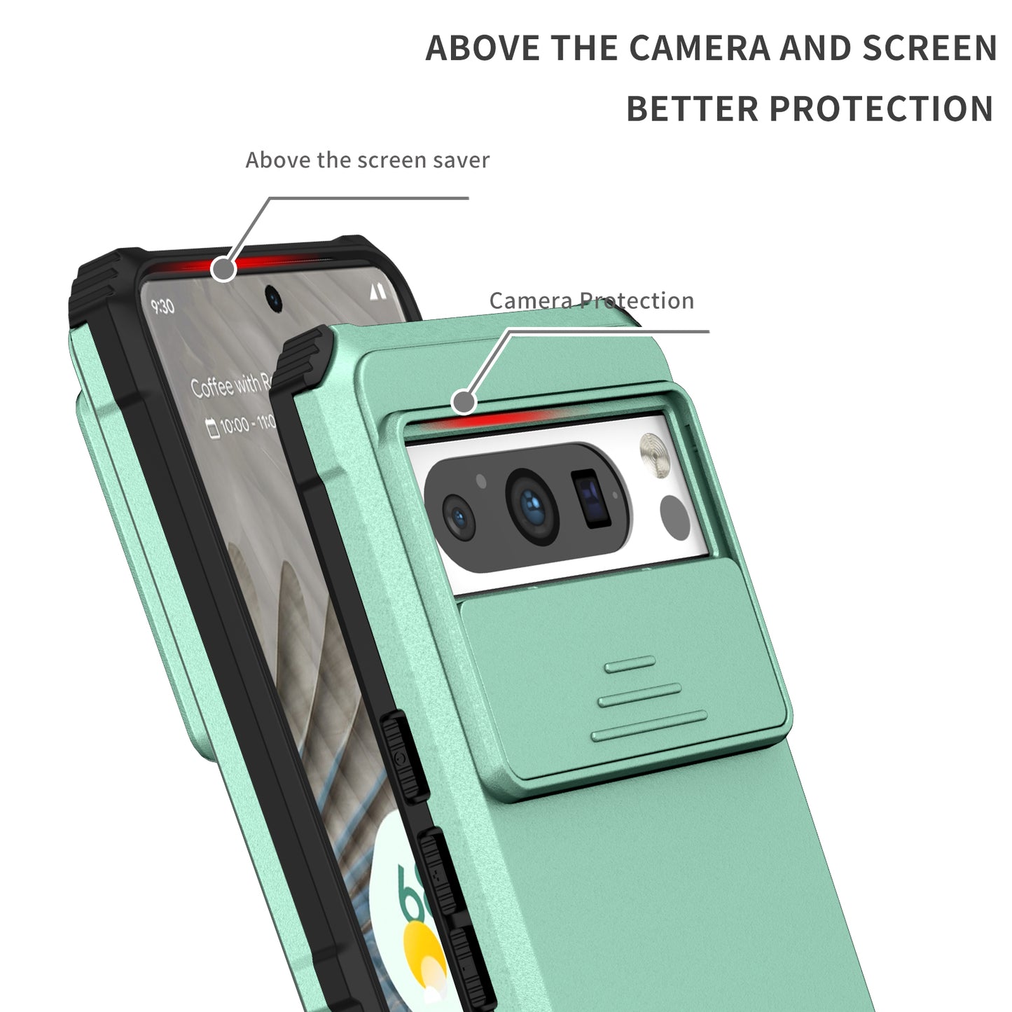 Uniqkart for Google Pixel 8 Pro PC + TPU Phone Protector with Slide Camera Cover Kickstand Case - Baby Blue