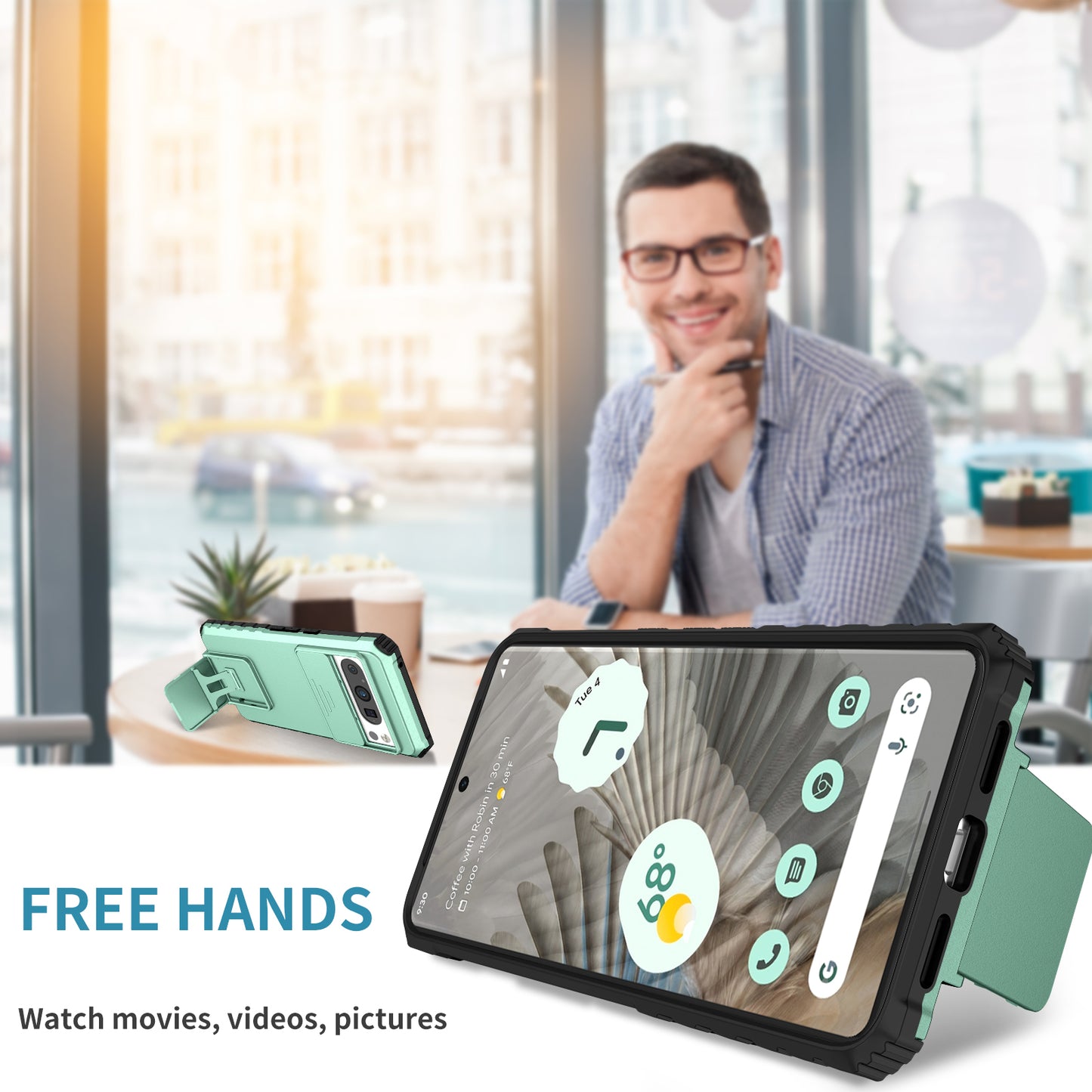 Uniqkart for Google Pixel 8 Pro PC + TPU Phone Protector with Slide Camera Cover Kickstand Case - Baby Blue