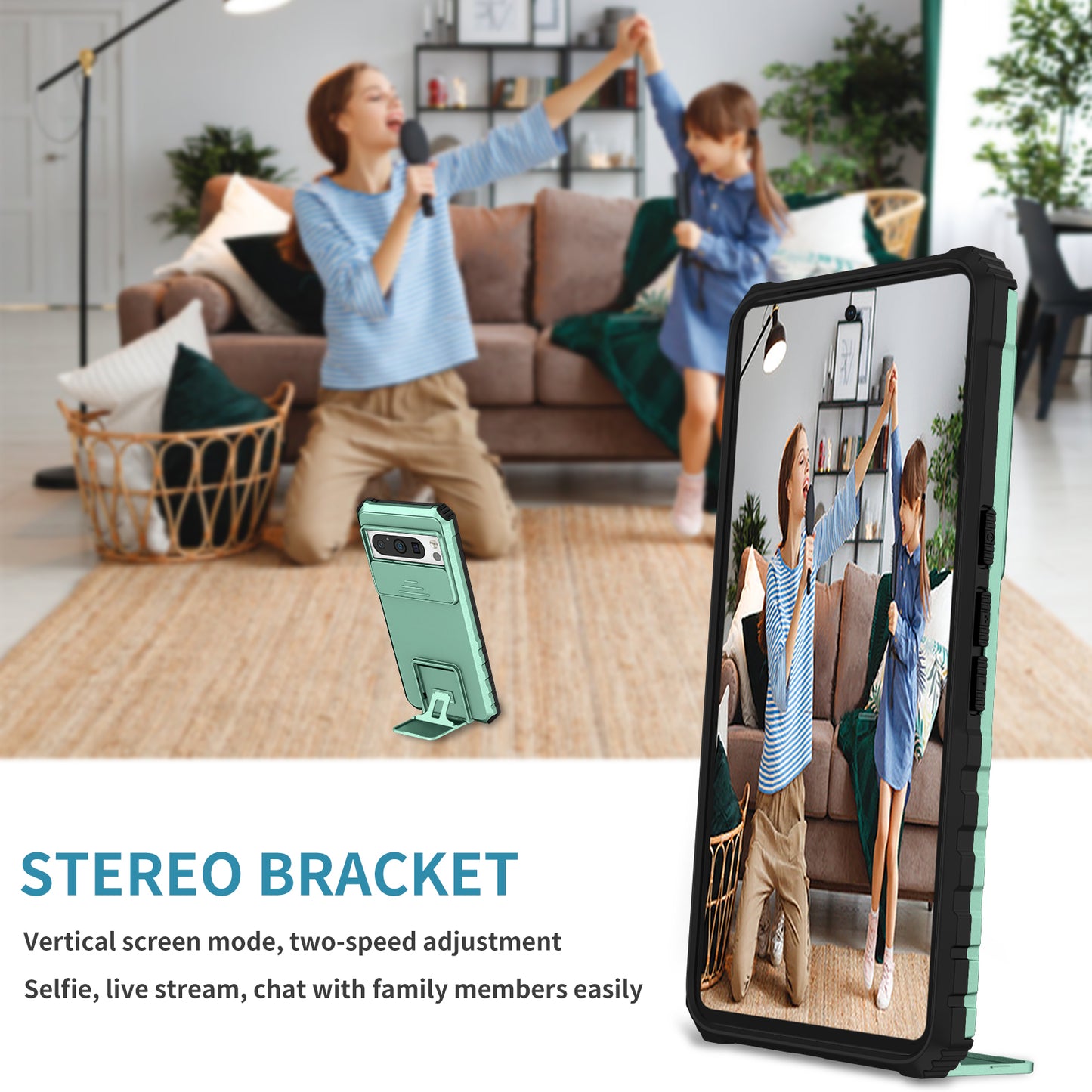 Uniqkart for Google Pixel 8 Pro PC + TPU Phone Protector with Slide Camera Cover Kickstand Case - Baby Blue