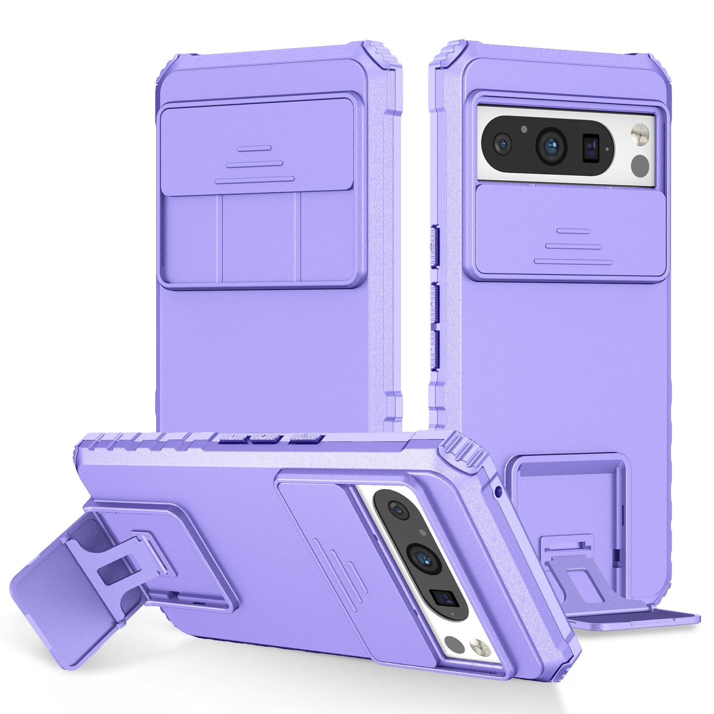 Uniqkart for Google Pixel 8 Pro PC + TPU Phone Protector with Slide Camera Cover Kickstand Case - Purple