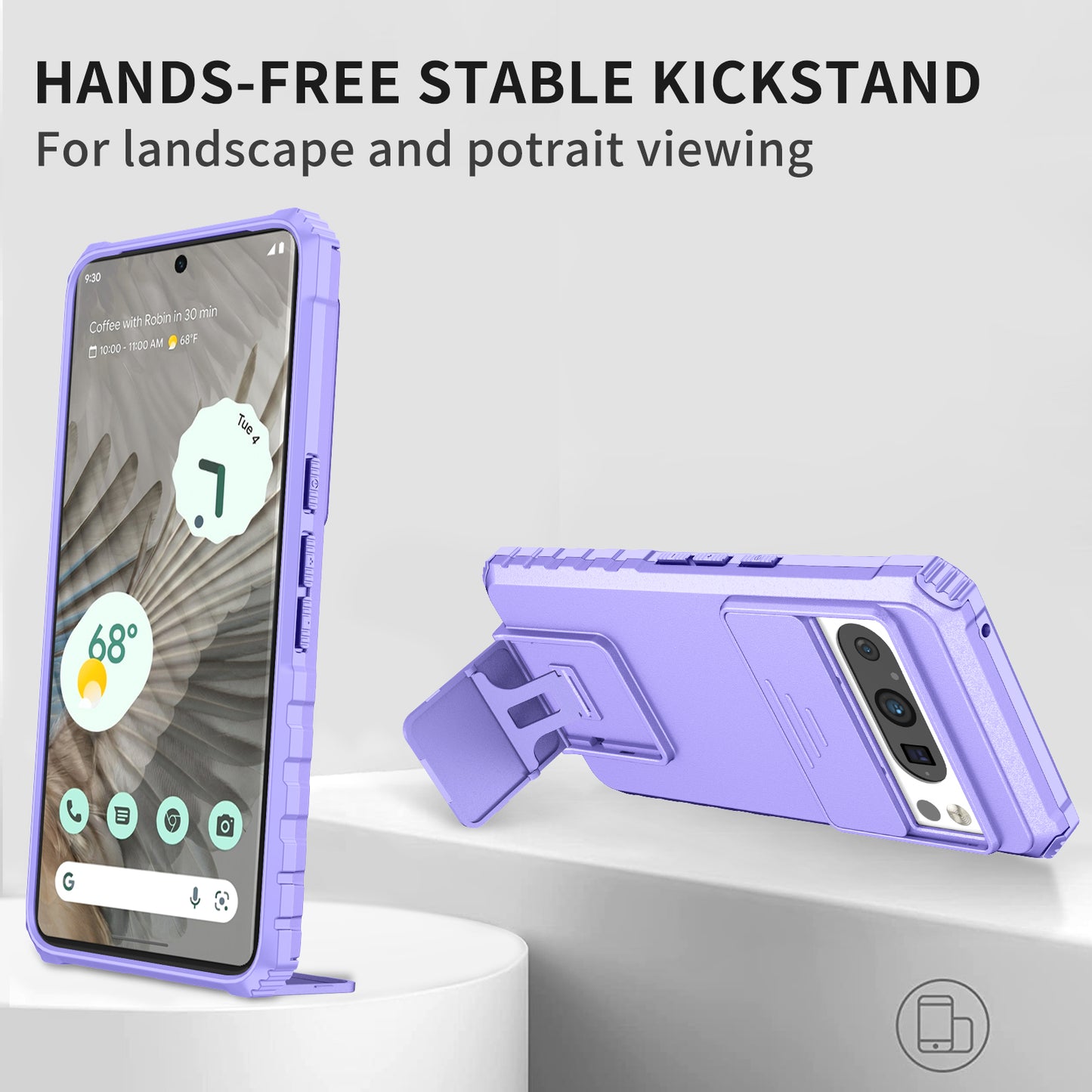 Uniqkart for Google Pixel 8 Pro PC + TPU Phone Protector with Slide Camera Cover Kickstand Case - Purple