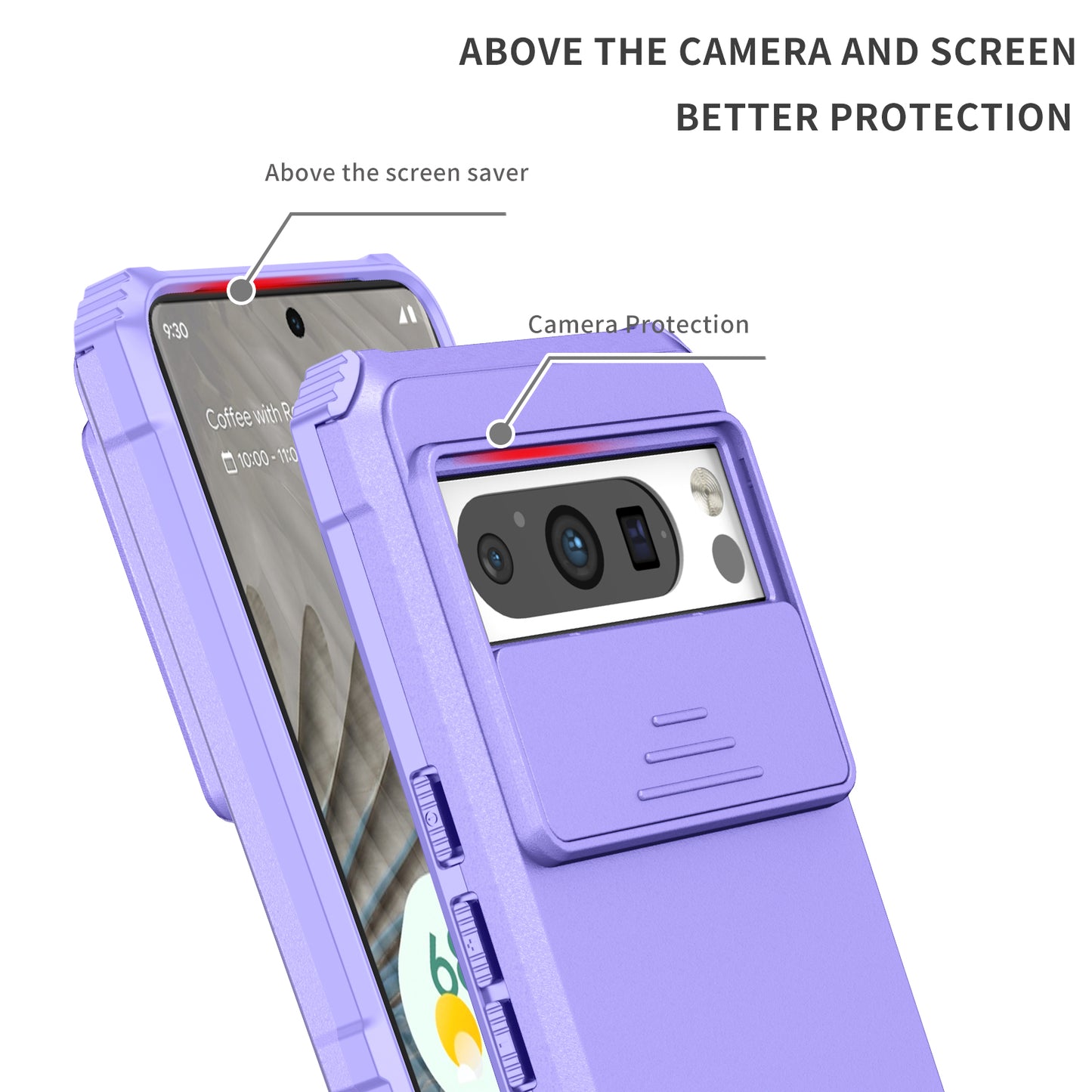 Uniqkart for Google Pixel 8 Pro PC + TPU Phone Protector with Slide Camera Cover Kickstand Case - Purple