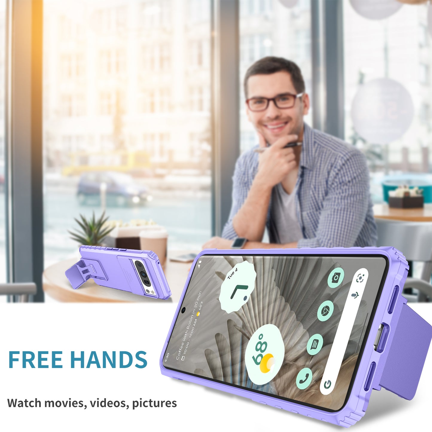 Uniqkart for Google Pixel 8 Pro PC + TPU Phone Protector with Slide Camera Cover Kickstand Case - Purple