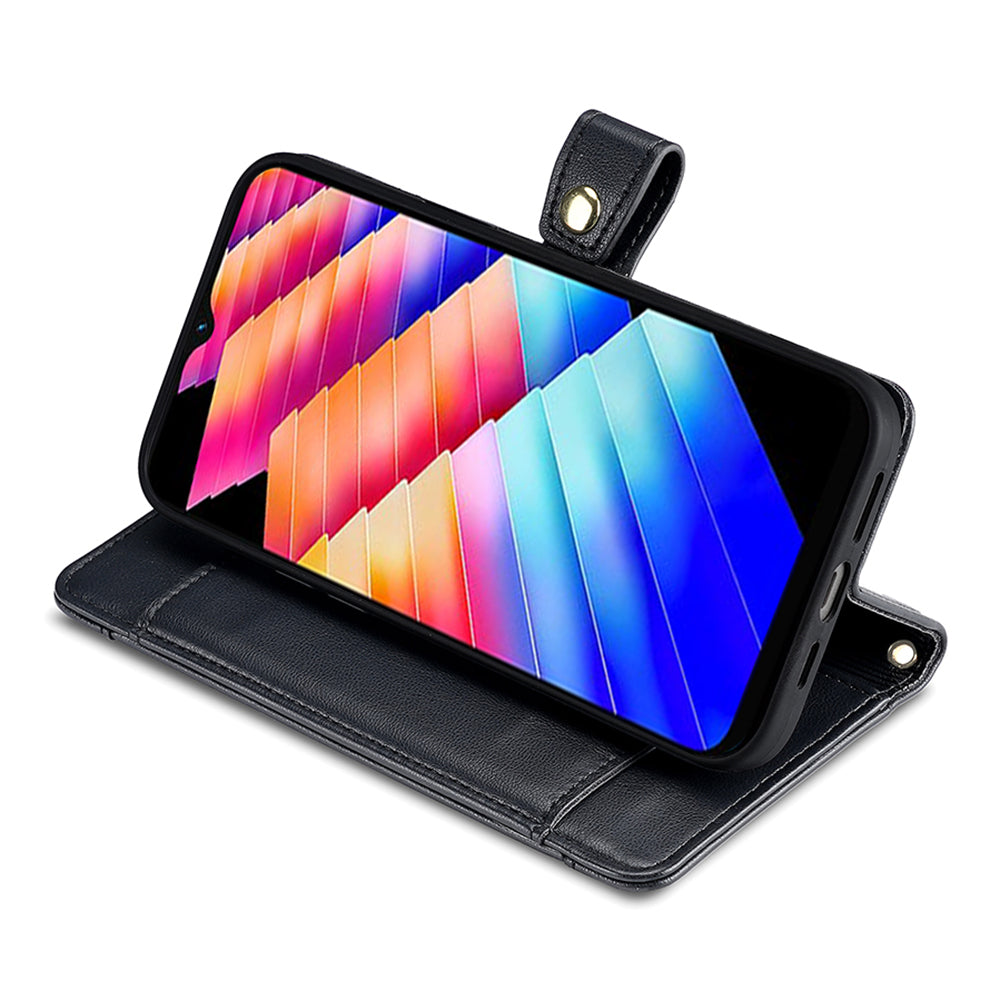 Uniqkart for Infinix Hot 30i Wallet Case Zipper Pocket Flip Stand PU Leather Phone Cover with Shoulder Strap and Wrist Strap - Black