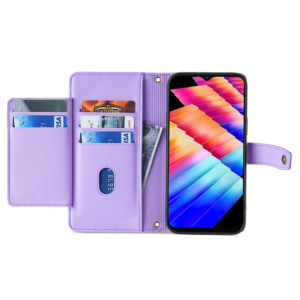 Uniqkart for Infinix Hot 30i Wallet Case Zipper Pocket Flip Stand PU Leather Phone Cover with Shoulder Strap and Wrist Strap - Purple