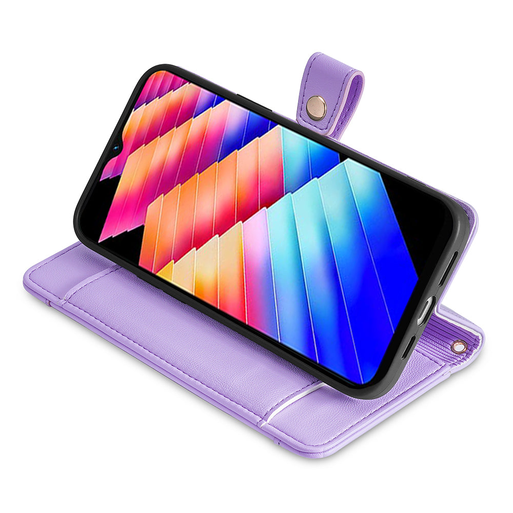 Uniqkart for Infinix Hot 30i Wallet Case Zipper Pocket Flip Stand PU Leather Phone Cover with Shoulder Strap and Wrist Strap - Purple