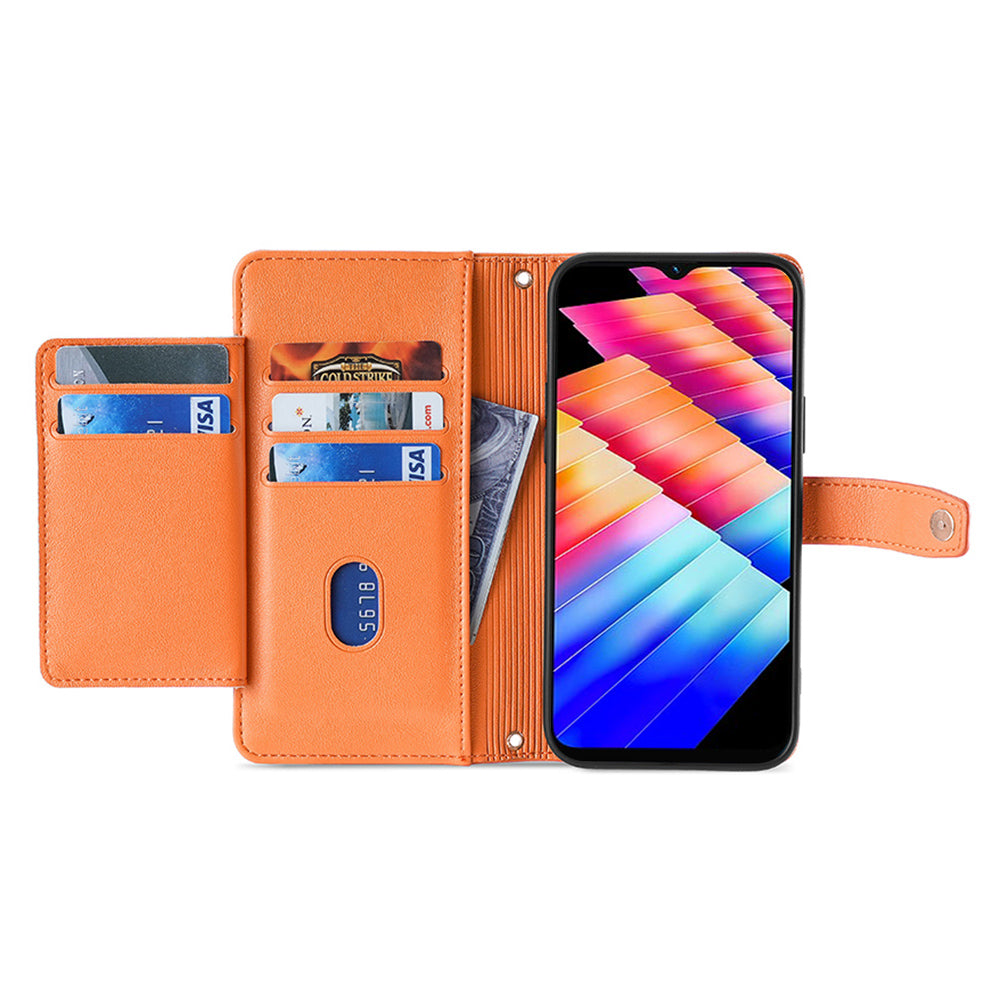 Uniqkart for Infinix Hot 30i Wallet Case Zipper Pocket Flip Stand PU Leather Phone Cover with Shoulder Strap and Wrist Strap - Orange