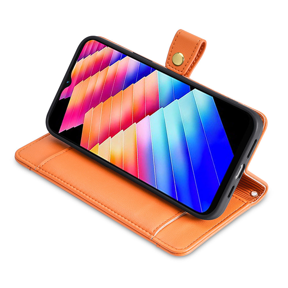 Uniqkart for Infinix Hot 30i Wallet Case Zipper Pocket Flip Stand PU Leather Phone Cover with Shoulder Strap and Wrist Strap - Orange