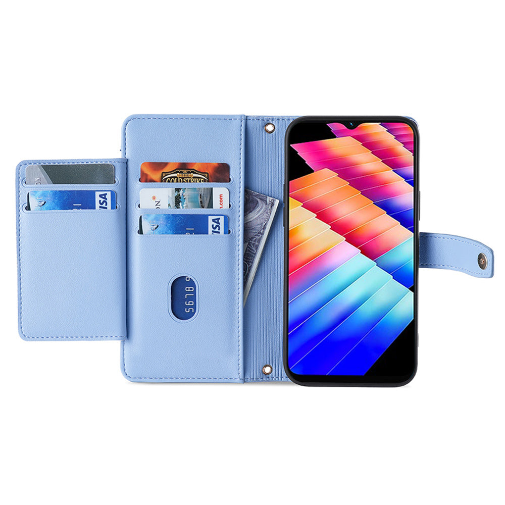 Uniqkart for Infinix Hot 30i Wallet Case Zipper Pocket Flip Stand PU Leather Phone Cover with Shoulder Strap and Wrist Strap - Blue
