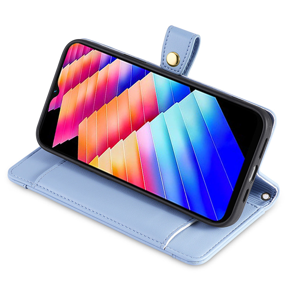 Uniqkart for Infinix Hot 30i Wallet Case Zipper Pocket Flip Stand PU Leather Phone Cover with Shoulder Strap and Wrist Strap - Blue