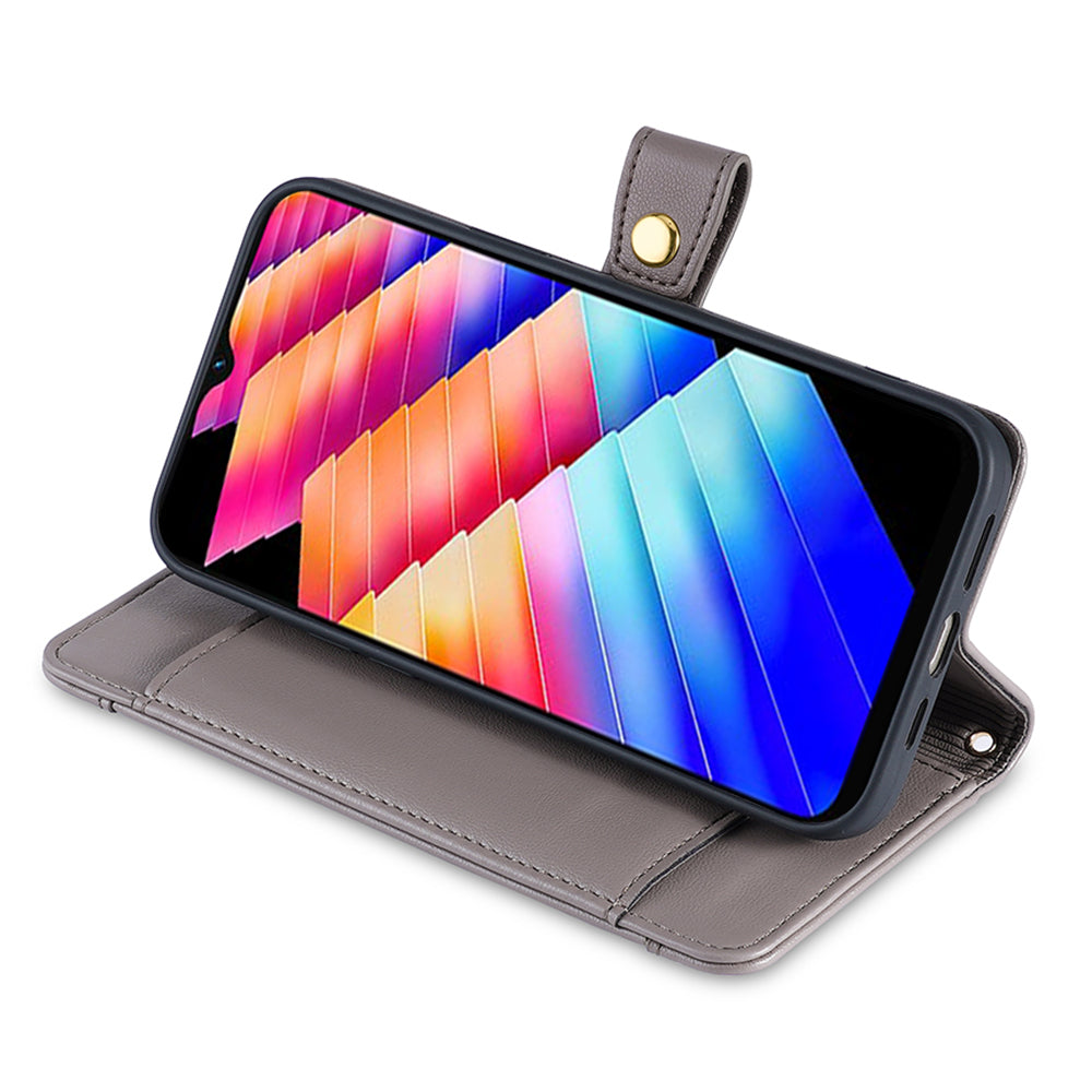 Uniqkart for Infinix Hot 30i Wallet Case Zipper Pocket Flip Stand PU Leather Phone Cover with Shoulder Strap and Wrist Strap - Grey