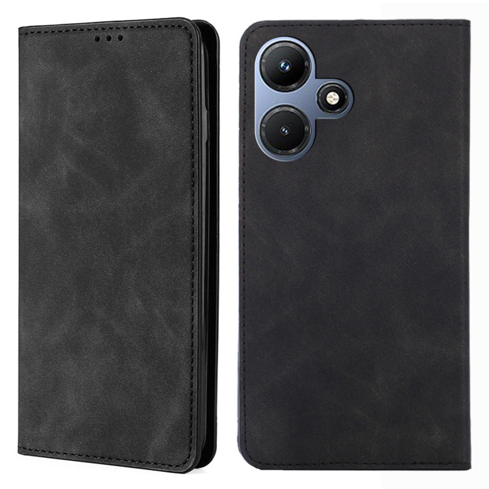 Uniqkart for Infinix Hot 30i Stand PU Leather Case Skin-touch Phone Cover with Card Holder - Black