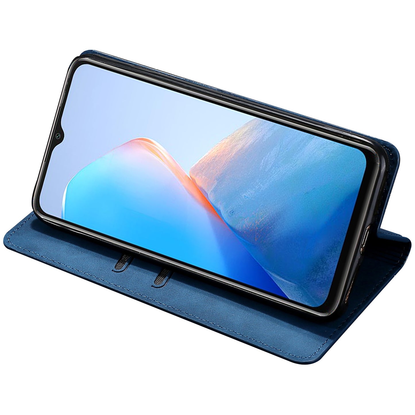 Uniqkart for Infinix Hot 30i Stand PU Leather Case Skin-touch Phone Cover with Card Holder - Blue