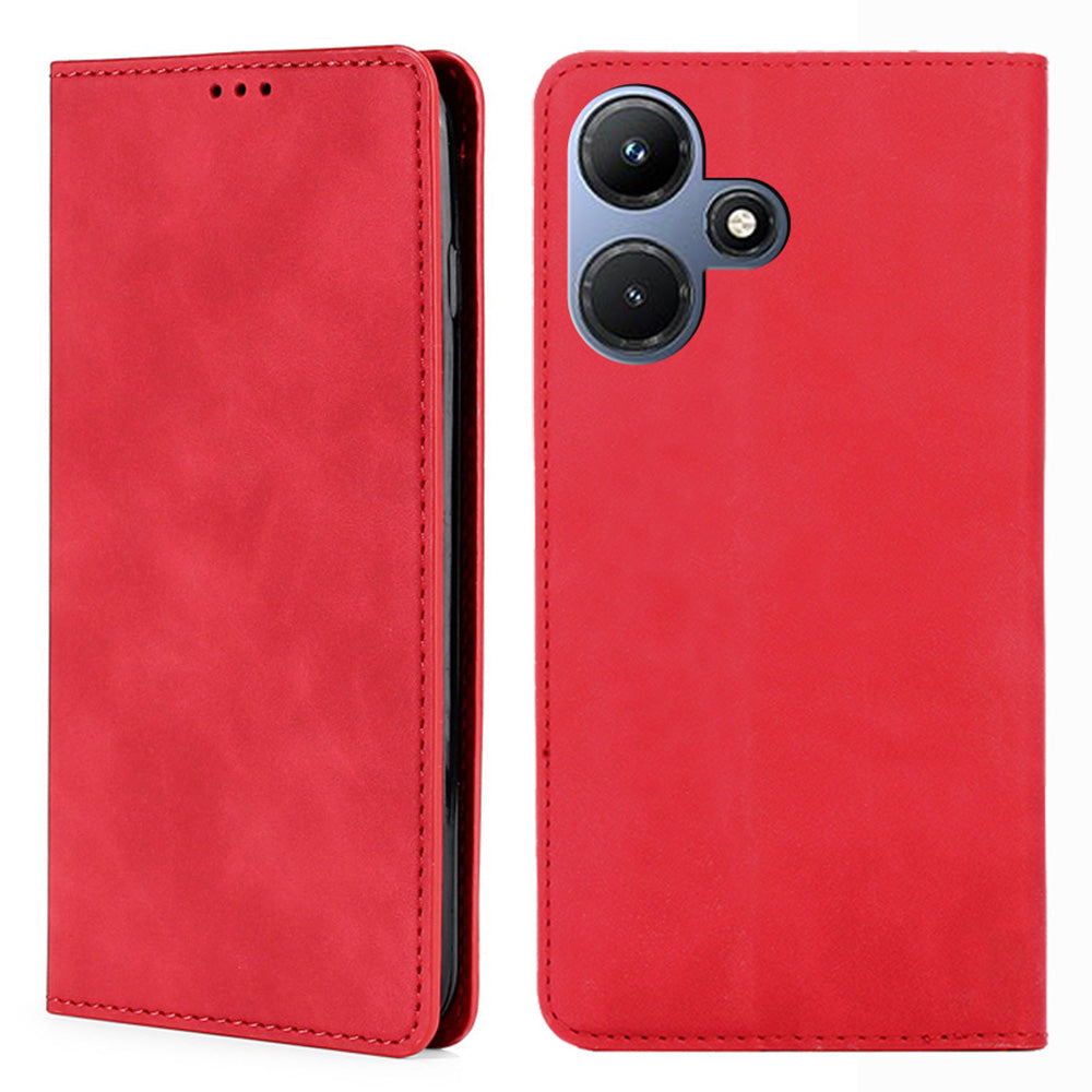 Uniqkart for Infinix Hot 30i Stand PU Leather Case Skin-touch Phone Cover with Card Holder - Red