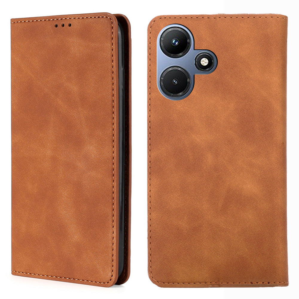 Uniqkart for Infinix Hot 30i Stand PU Leather Case Skin-touch Phone Cover with Card Holder - Light Brown