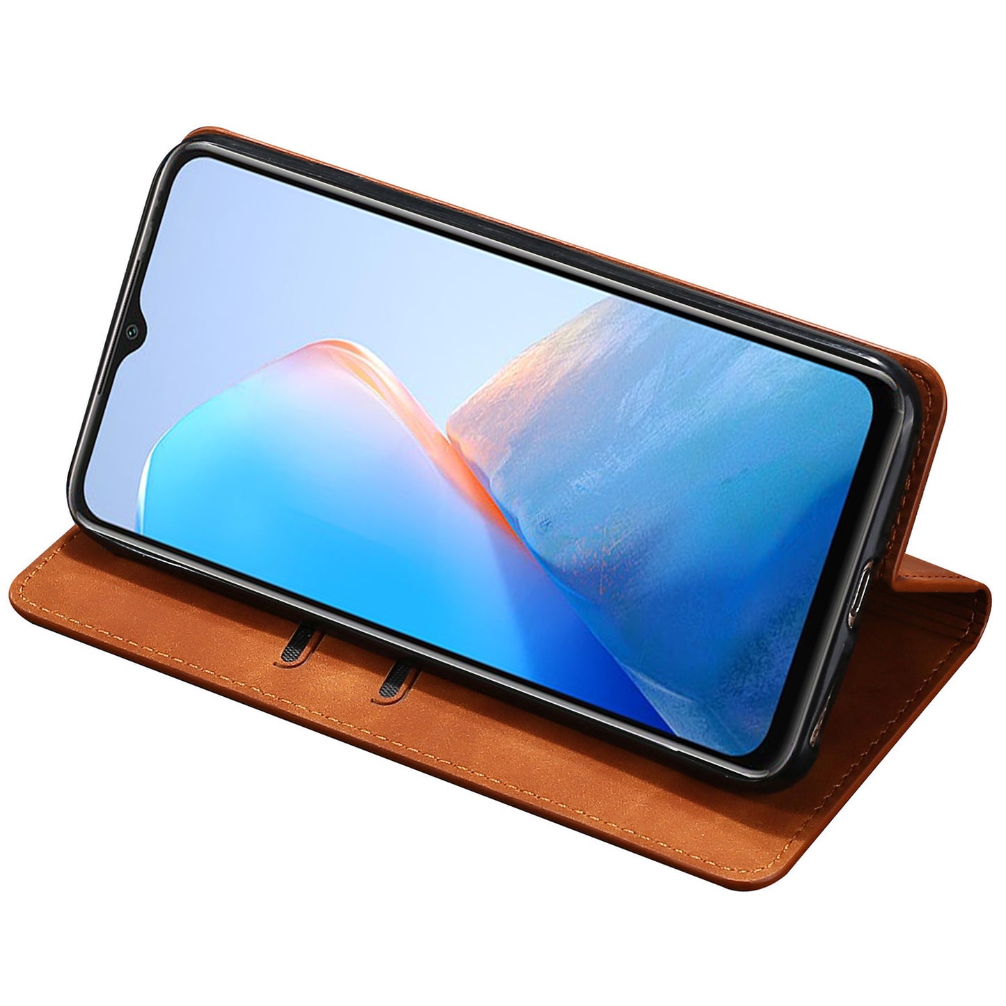 Uniqkart for Infinix Hot 30i Stand PU Leather Case Skin-touch Phone Cover with Card Holder - Light Brown