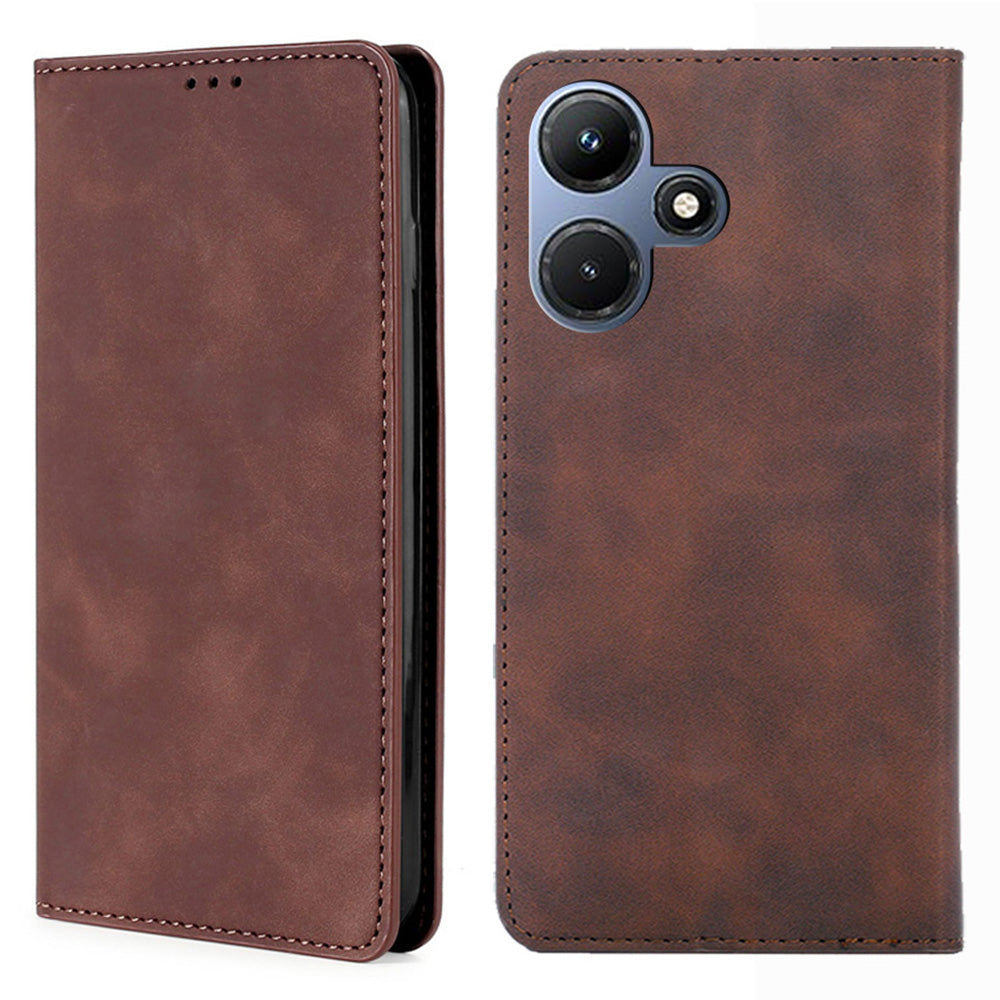 Uniqkart for Infinix Hot 30i Stand PU Leather Case Skin-touch Phone Cover with Card Holder - Dark Brown