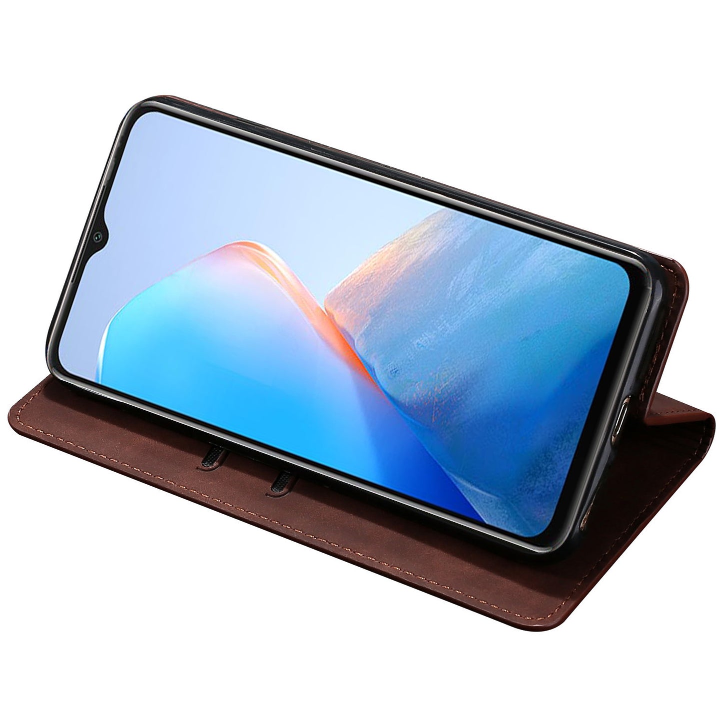 Uniqkart for Infinix Hot 30i Stand PU Leather Case Skin-touch Phone Cover with Card Holder - Dark Brown