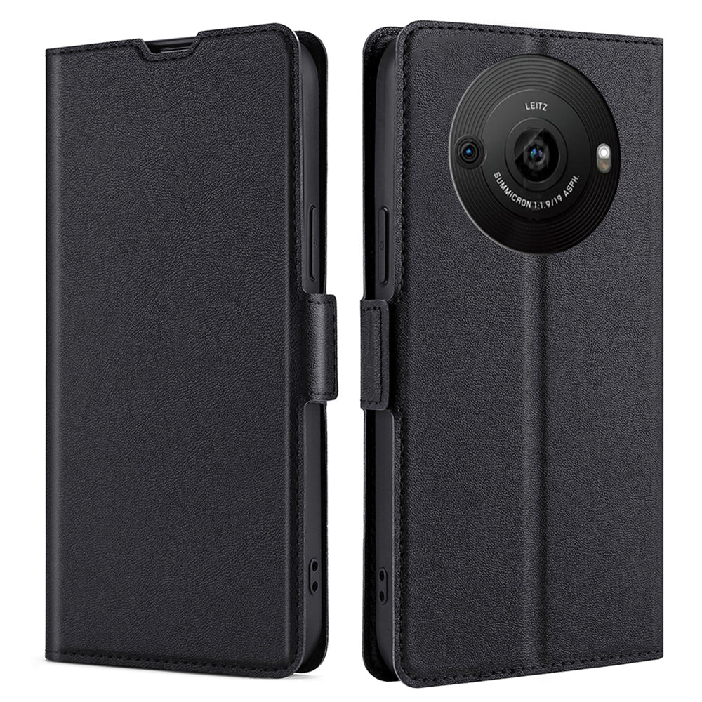 Uniqkart for Sharp Aquos R8 Pro SH-51D PU Leather Stand Phone Cover Card Holder Anti-drop Case - Black