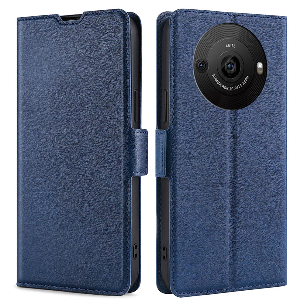 Uniqkart for Sharp Aquos R8 Pro SH-51D PU Leather Stand Phone Cover Card Holder Anti-drop Case - Blue