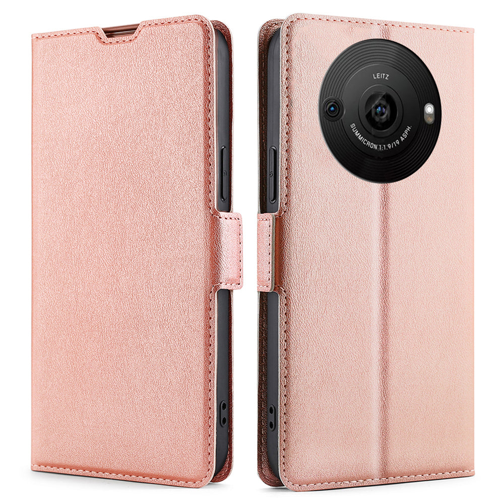 Uniqkart for Sharp Aquos R8 Pro SH-51D PU Leather Stand Phone Cover Card Holder Anti-drop Case - Rose Gold