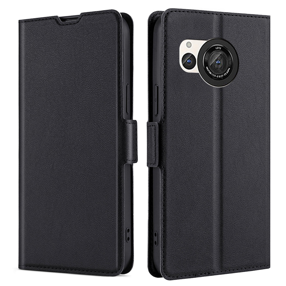 Uniqkart for Sharp Aquos R8 SH-52D Card Holder PU Leather Phone Case Stand Protective Phone Cover - Black