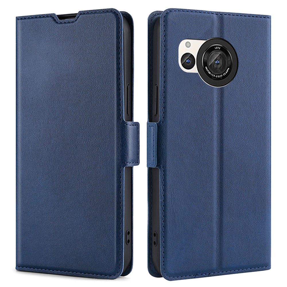 Uniqkart for Sharp Aquos R8 SH-52D Card Holder PU Leather Phone Case Stand Protective Phone Cover - Blue