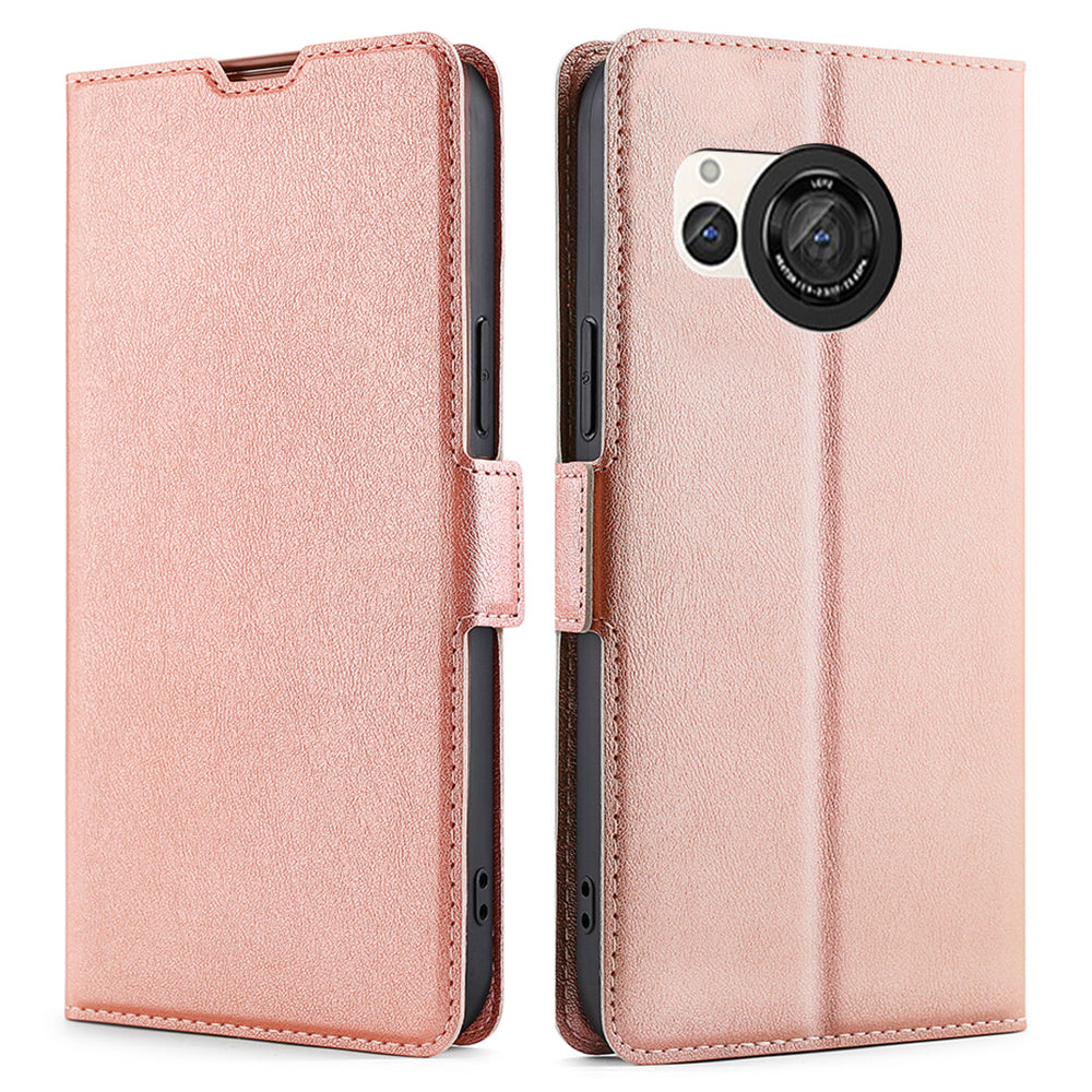 Uniqkart for Sharp Aquos R8 SH-52D Card Holder PU Leather Phone Case Stand Protective Phone Cover - Rose Gold