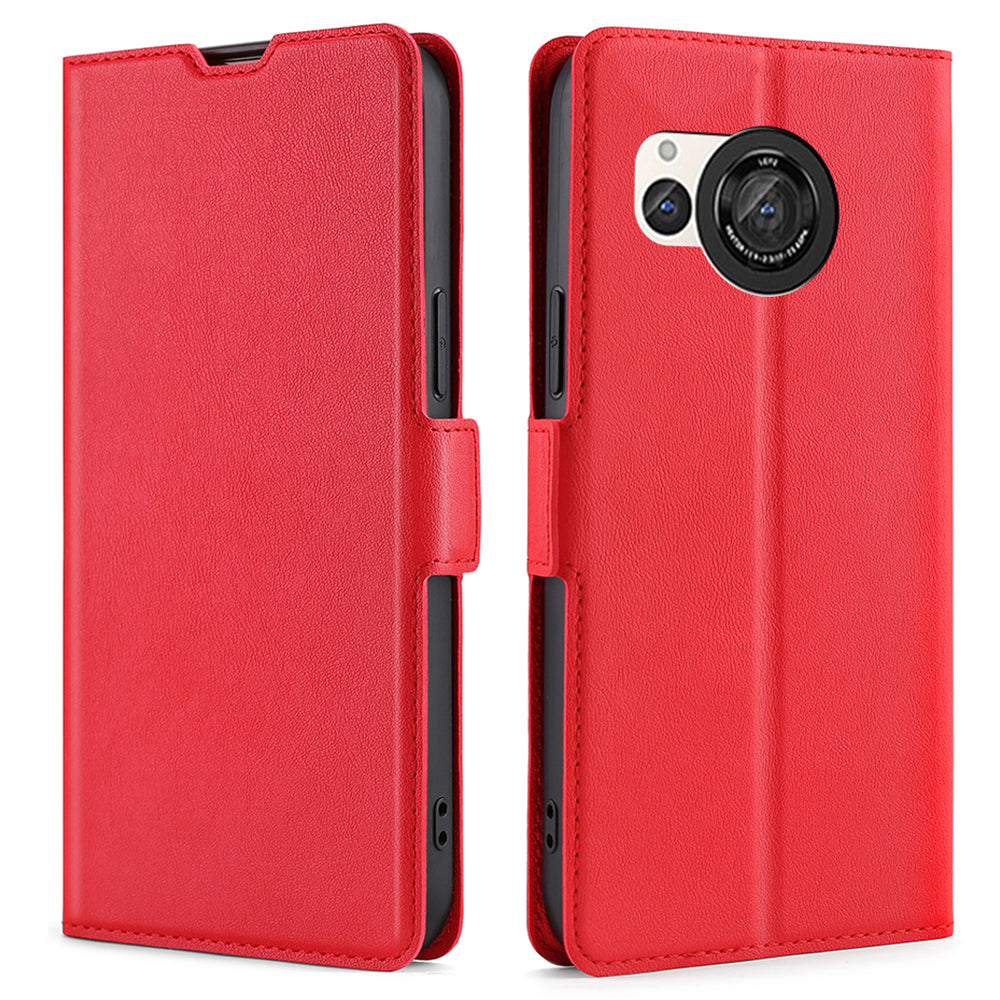 Uniqkart for Sharp Aquos R8 SH-52D Card Holder PU Leather Phone Case Stand Protective Phone Cover - Red