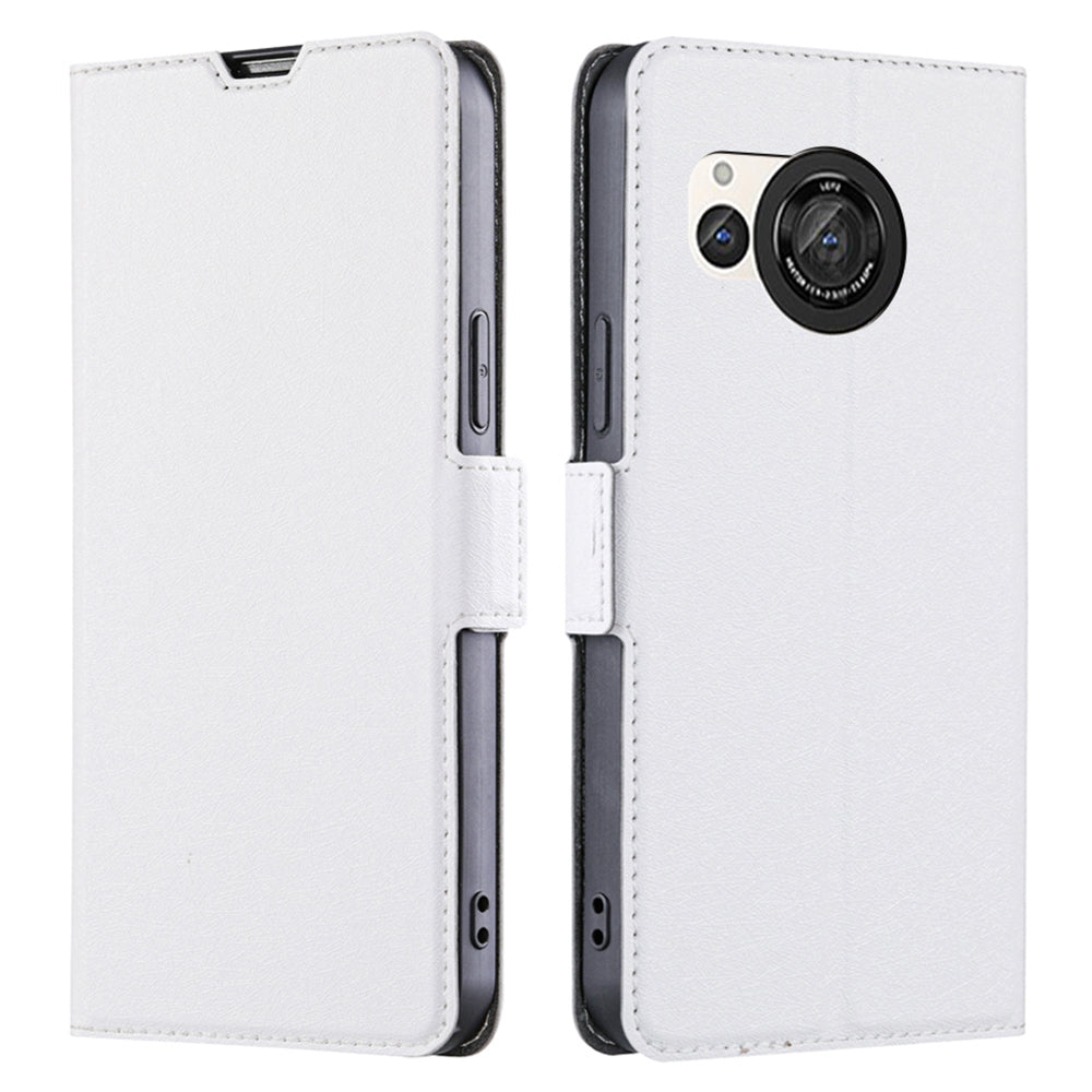 Uniqkart for Sharp Aquos R8 SH-52D Card Holder PU Leather Phone Case Stand Protective Phone Cover - White