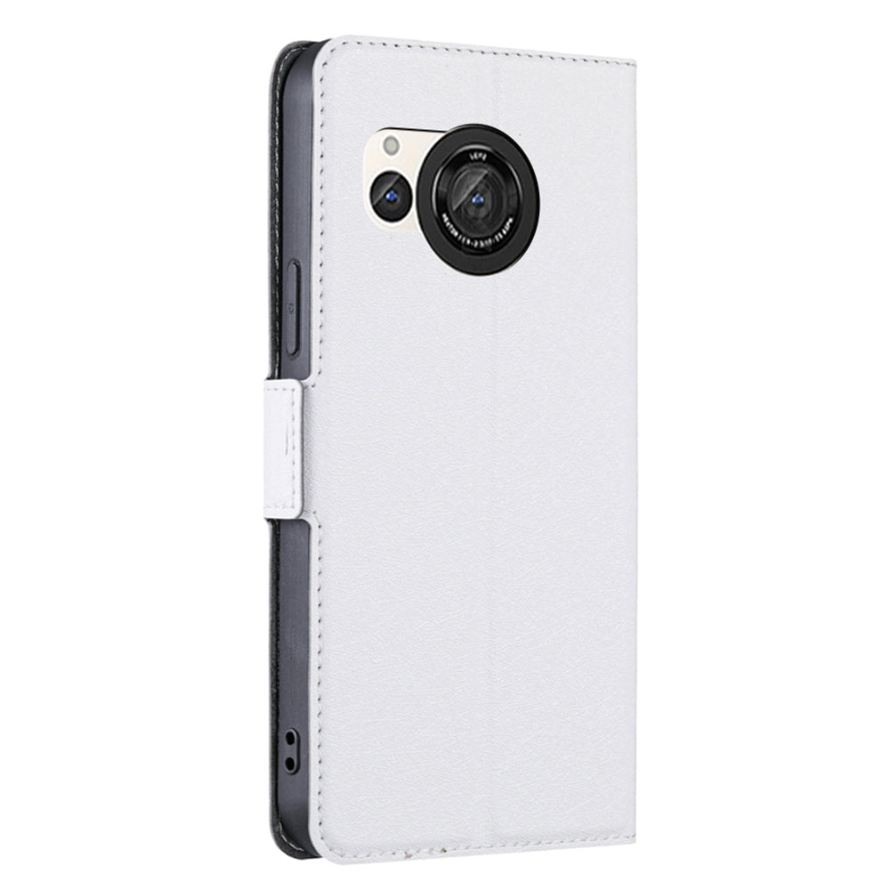 Uniqkart for Sharp Aquos R8 SH-52D Card Holder PU Leather Phone Case Stand Protective Phone Cover - White