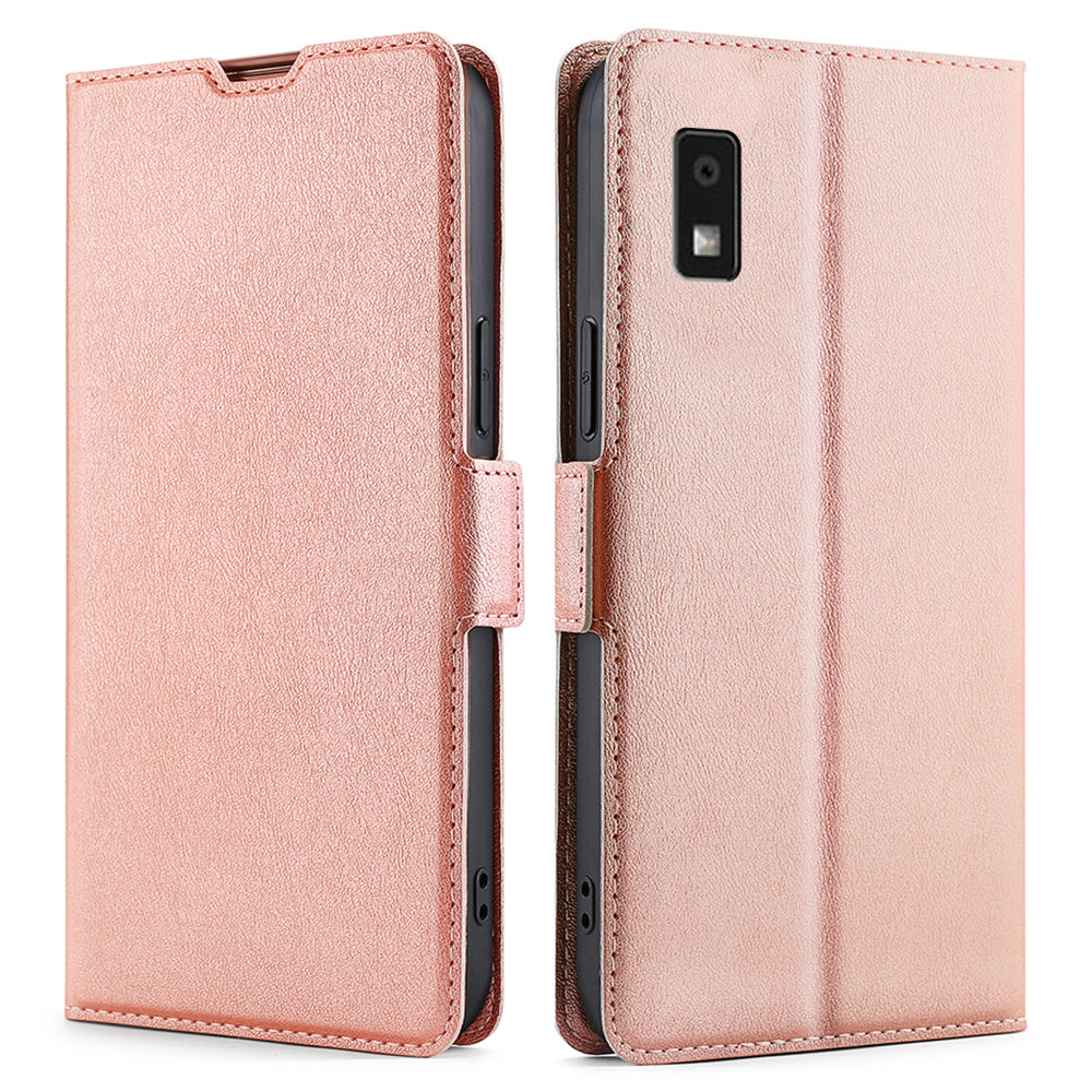 Uniqkart for Sharp Aquos Wish3 PU Leather Stand Case Full Protection Phone Cover with Card Holder - Rose Gold
