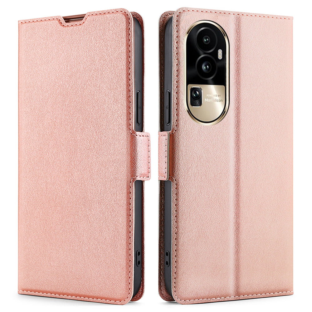Uniqkart for Oppo Reno10 Pro 5G Anti-Scratch Card Slot Stand Phone Case PU Leather Shockproof Cover - Rose Gold