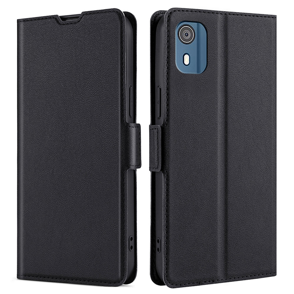 PU Leather Phone Case for Nokia C02 TA-1522 Card Holder Stand Protective Phone Cover - Black