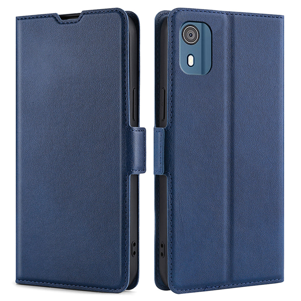 PU Leather Phone Case for Nokia C02 TA-1522 Card Holder Stand Protective Phone Cover - Blue