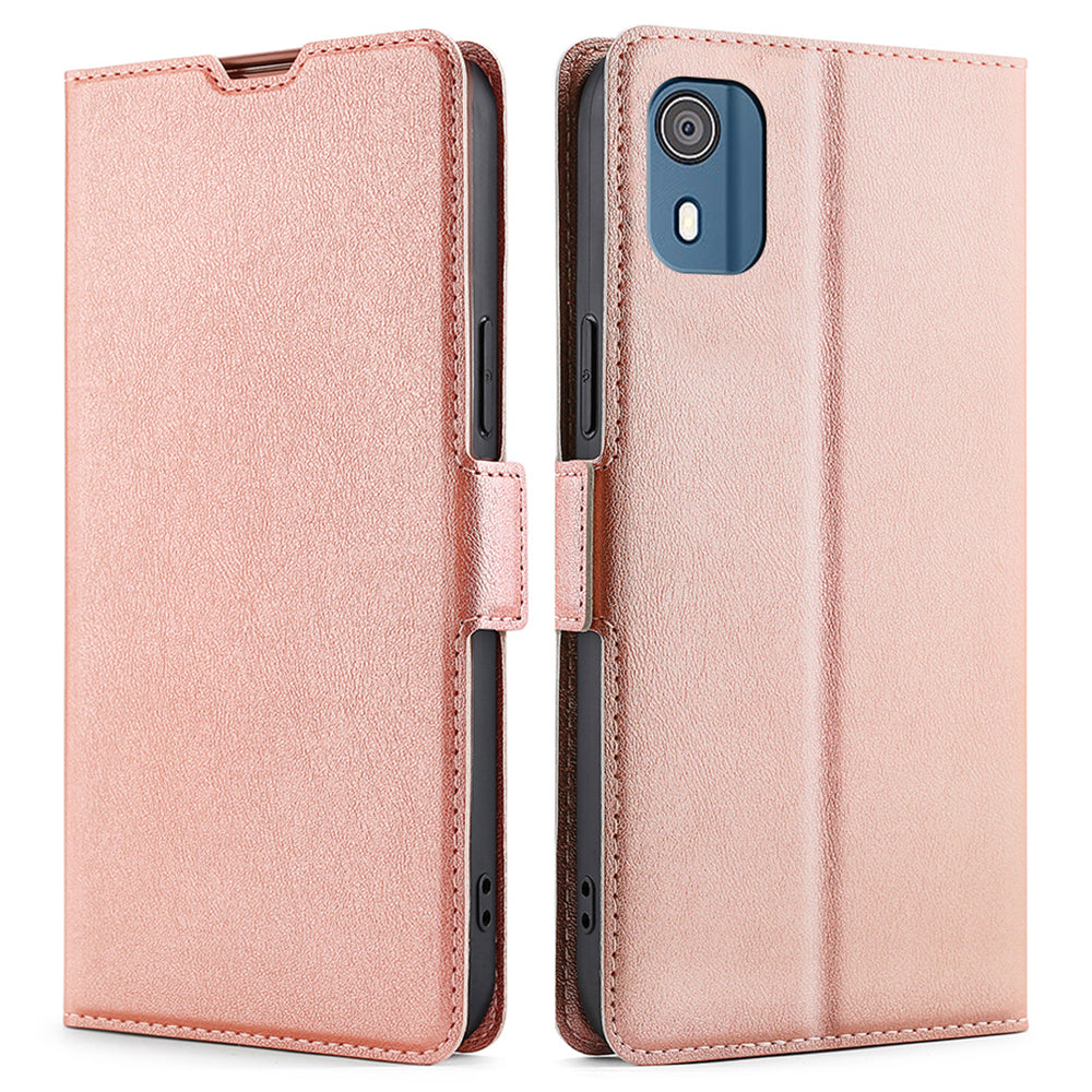 PU Leather Phone Case for Nokia C02 TA-1522 Card Holder Stand Protective Phone Cover - Rose Gold