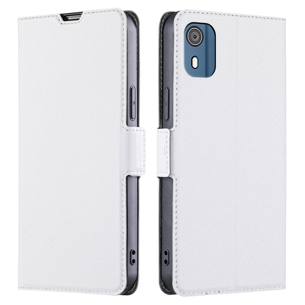 PU Leather Phone Case for Nokia C02 TA-1522 Card Holder Stand Protective Phone Cover - White