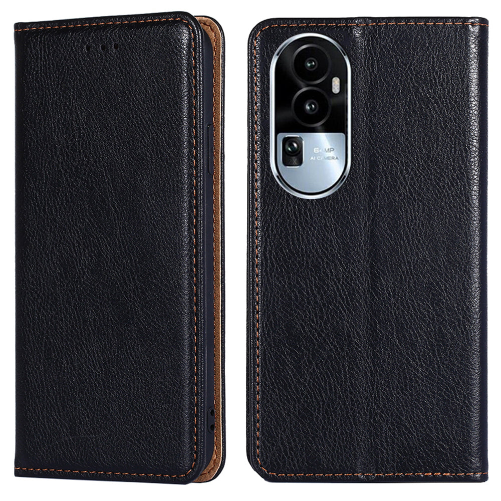 Uniqkart for Oppo Reno10 5G Shockproof Phone Case Stand Wallet PU Leather + TPU Phone Shell Cover - Black