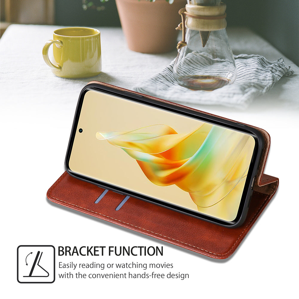 Uniqkart for Oppo Reno10 5G Shockproof Phone Case Stand Wallet PU Leather + TPU Phone Shell Cover - Brown
