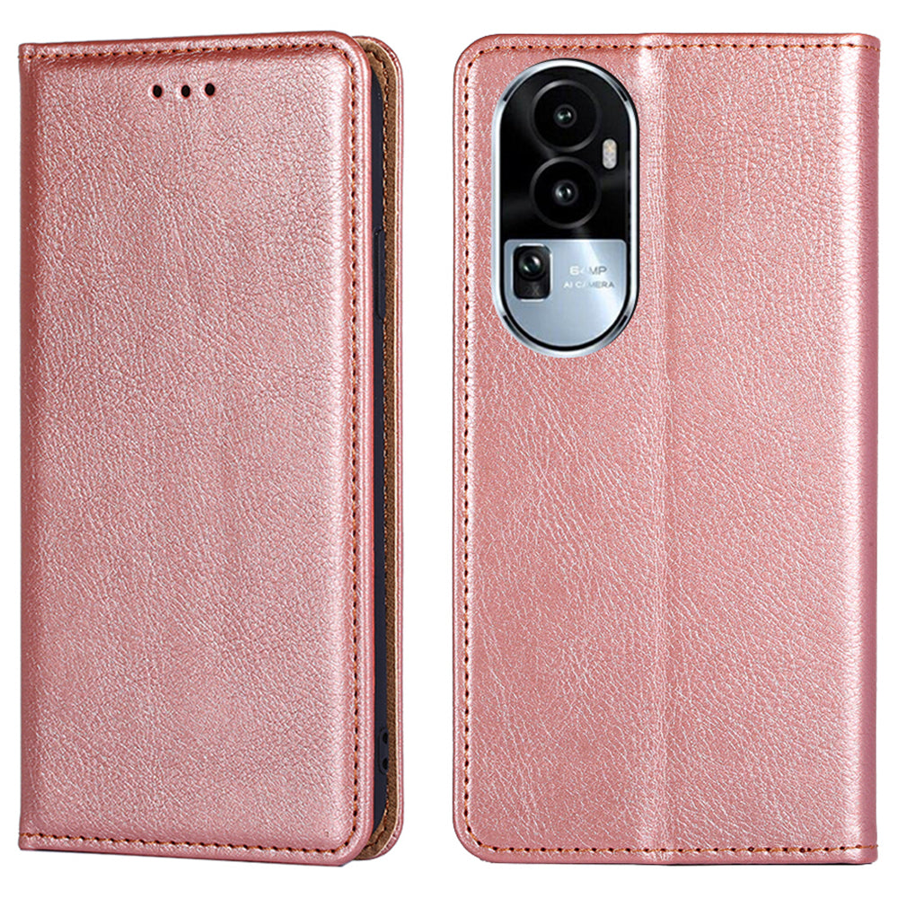 Uniqkart for Oppo Reno10 5G Shockproof Phone Case Stand Wallet PU Leather + TPU Phone Shell Cover - Rose Gold