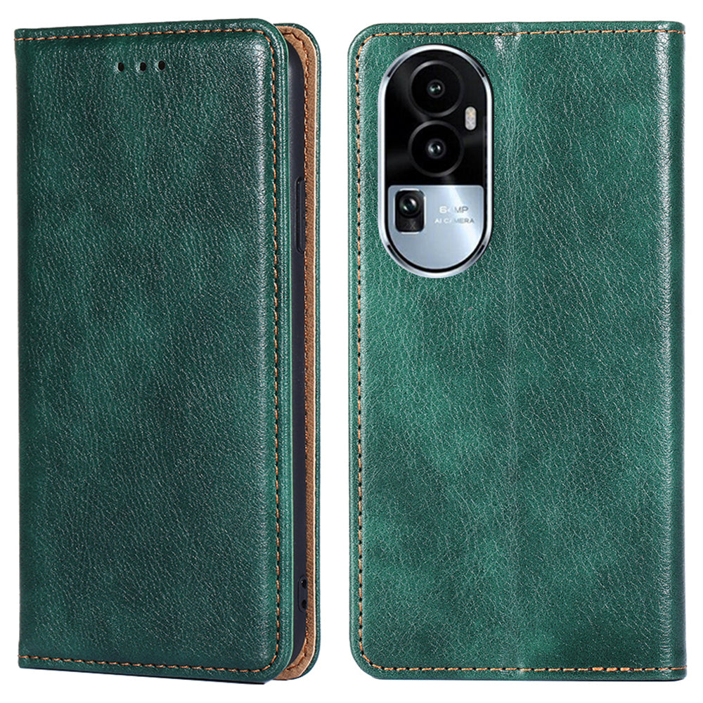 Uniqkart for Oppo Reno10 5G Shockproof Phone Case Stand Wallet PU Leather + TPU Phone Shell Cover - Green
