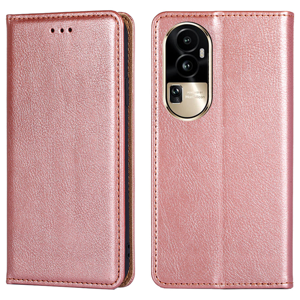 Uniqkart for Oppo Reno10 Pro 5G PU Leather + TPU Flip Cover Shockproof Phone Case with Stand Wallet - Rose Gold